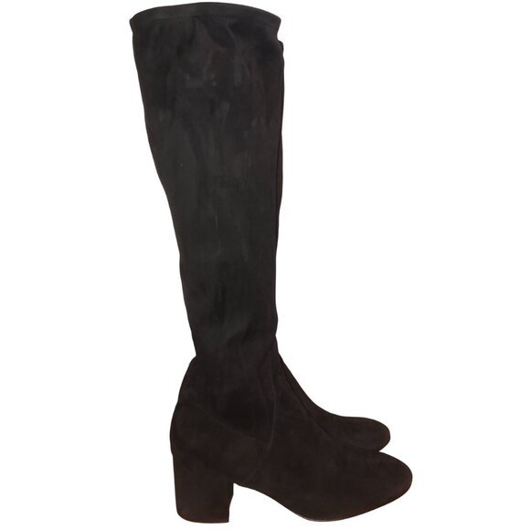 Valentino Suede Leather Boots Black 37 Block Heel - Picture 4 of 11